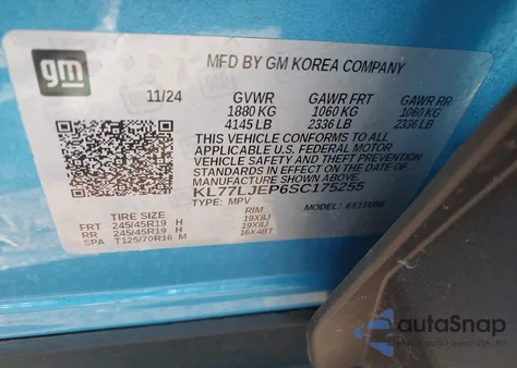 2025 Chevrolet Trax Fwd 2Rs из США, поврежденный, VIN KL77LJEP6SC175255